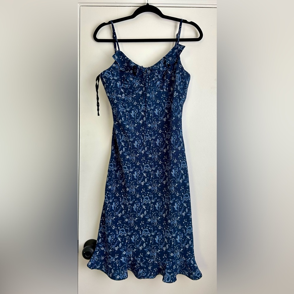 Lisa Jo Dress Women’s Size Medium Navy Blue Floral Sundress Vintage 90s